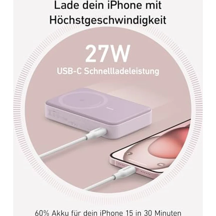 Anker MagGo Power Bank, Qi2-zertifiziertes 15W schnelles MagSafe-kompatibles mobiles Ladegerät, 10.000mAh Akku, Smartes Display & klappbarer Ständer, Für iPhone 15/14/13/12, Inkl. USB-C Kabel – Bild 5
