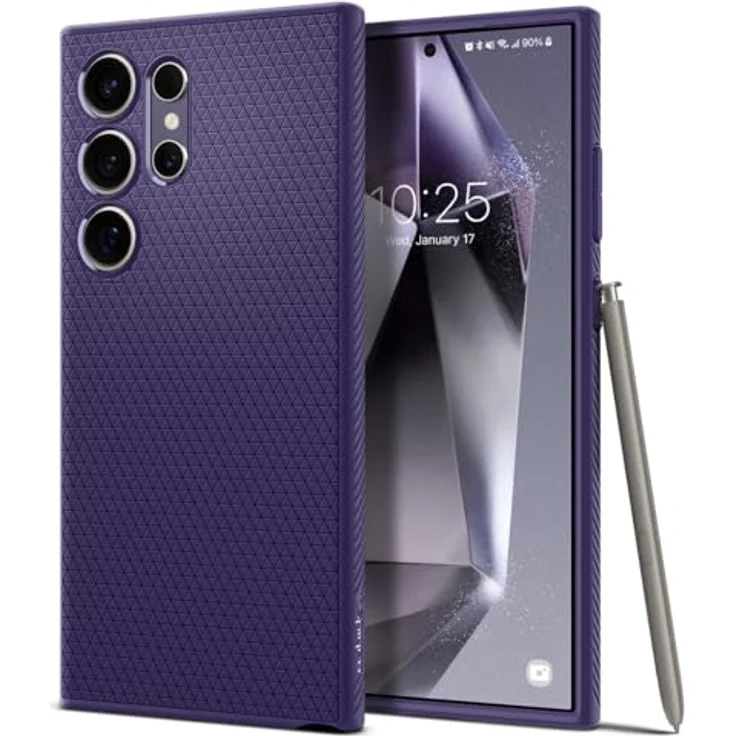 Spigen Liquid Air Hülle Kompatibel mit Samsung Galaxy S24 Ultra -Dunkellila Gemustertes TPU, Air Cushion Technologie, Spider Web Stoßabsorbieren, Schutzrand für Display und Kamera, Maßgeschneidert für Anschlüsse – Bild 1