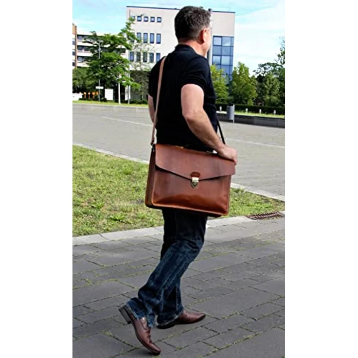 Corno d´Oro Handmade Aktentasche Herren Leder Groß für 15.6 Zoll Laptop in Braun – Bild 2