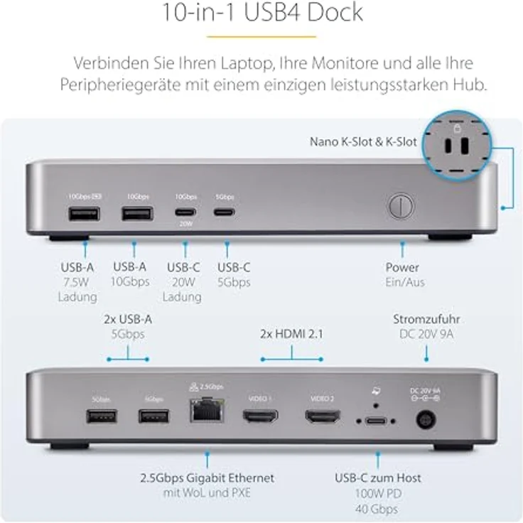 StarTech.com USB4 Docking Station, 40Gbps, 2X HDMI, 2X 4K60Hz/1x 8K60Hz, USB, 2.5GbE, 100W PD, USB-C Laptop Dockingstation – Bild 3