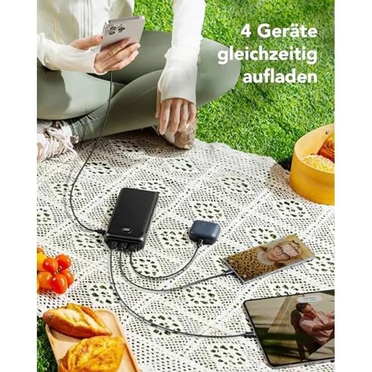 VEGER Power Bank 27000mAh 20W PD, USB C Externer Handyakku mit 4 Ausgängen, 2 Eingängen und LED Display, kompatibel mit iPhone, Samsung, Huawei, Tablets, Schwarz – Bild 4