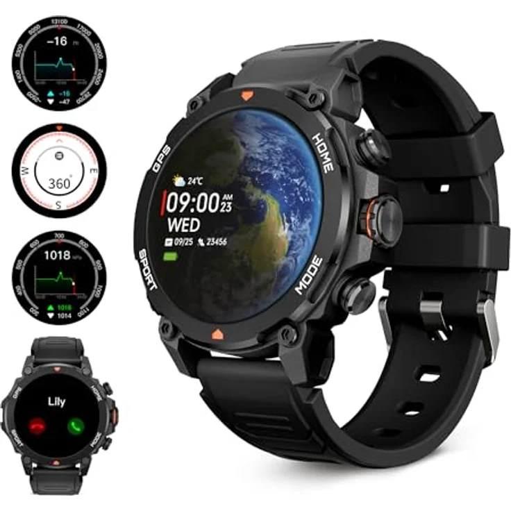 KSIX Explorar Black, Smartwatch 1.43" mit GPS, 100+ Sportmodi, Herzfrequenz- und Blutsauerstoffüberwachung, 5ATM wasserdicht – Bild 1