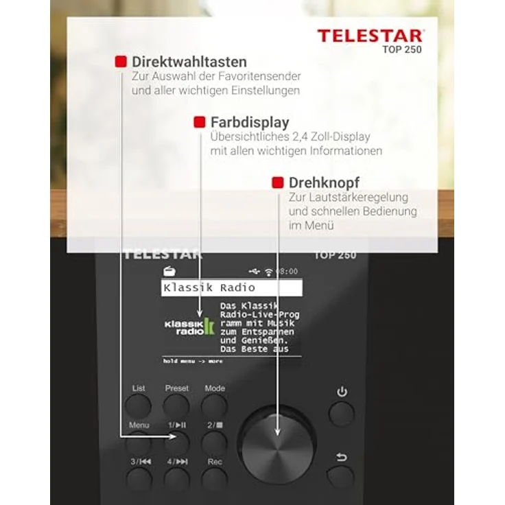 Telestar TOP 250, Internetradio mit DAB+, FM, Bluetooth 5.3, WLAN, braun – Bild 14