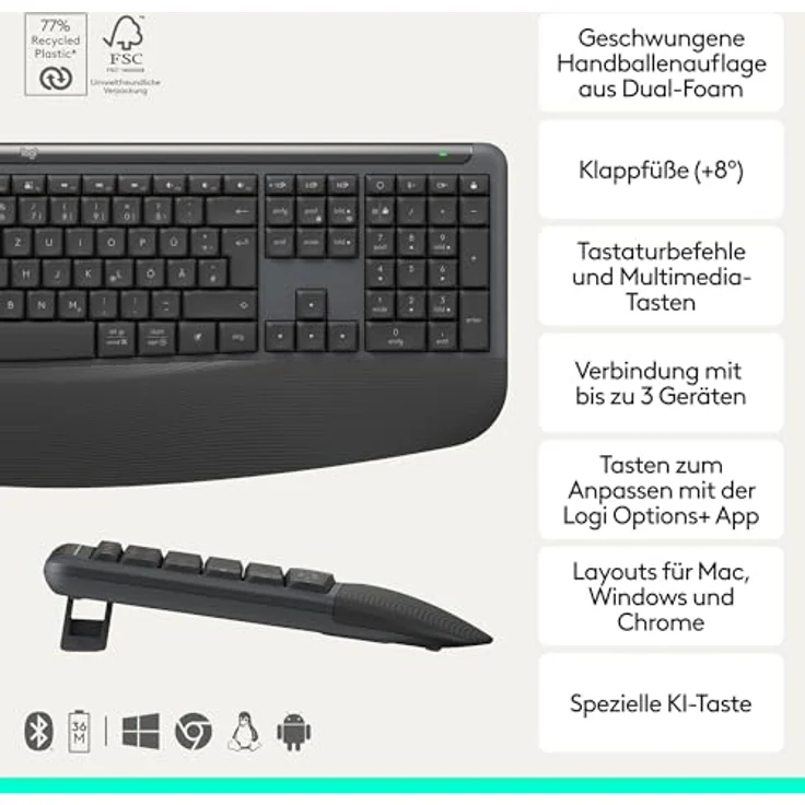 LOGITECH Signature Comfort Plus MK880, kabelloses Maus- und Tastaturset mit ergonomischer Handballenauflage, SmartWheel und bis zu 36 Monate Akkulaufzeit, Graphite – Bild 2