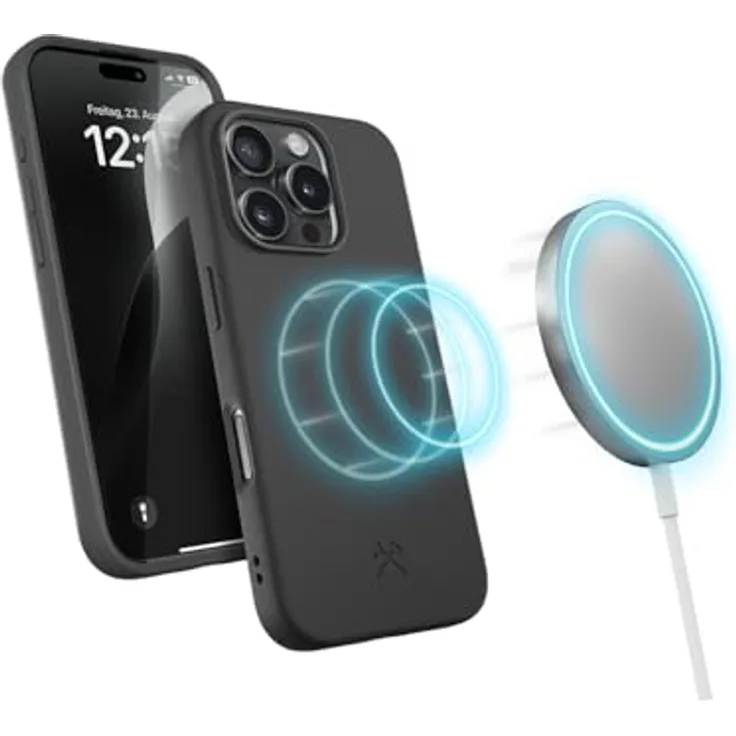 Woodcessories BioCase - Magnetische Handyhülle für iPhone 16 Pro kompatibel mit MagSafe, schwarz - Nachhaltig aus Pflanzen