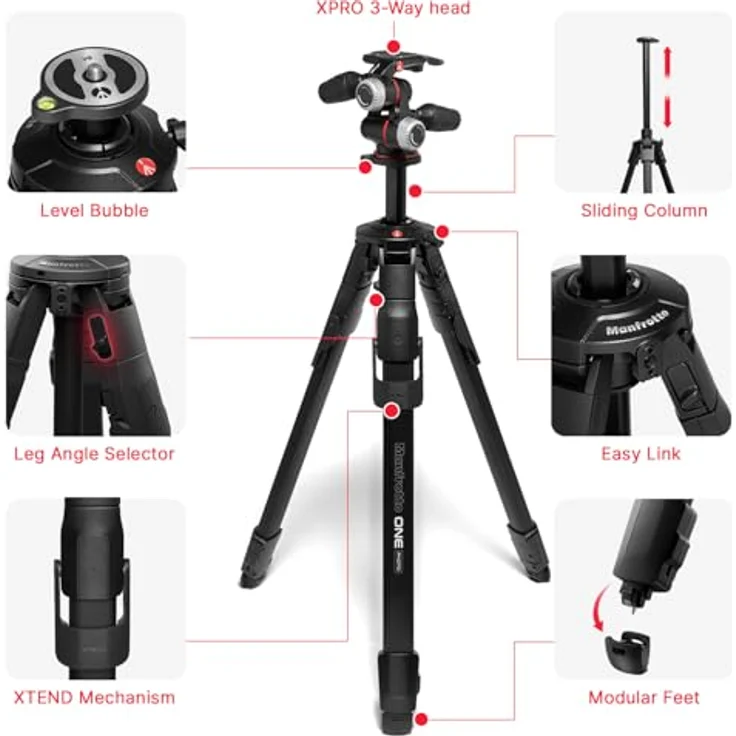 Manfrotto One Photo Alu Stativ mit XPRO 3-Wege-Neiger, präzises Kontrollsystem, Traglast bis 12 kg, italienische Handwerkskunst – Bild 2
