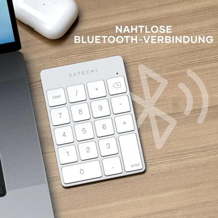 SATECHI Bluetooth Zahlenblock, Kabelloser Aluminium 18-Tasten Nummernblock, USB-C wiederaufladbar, kompatibel mit Mac und Windows – Silber – Bild 3