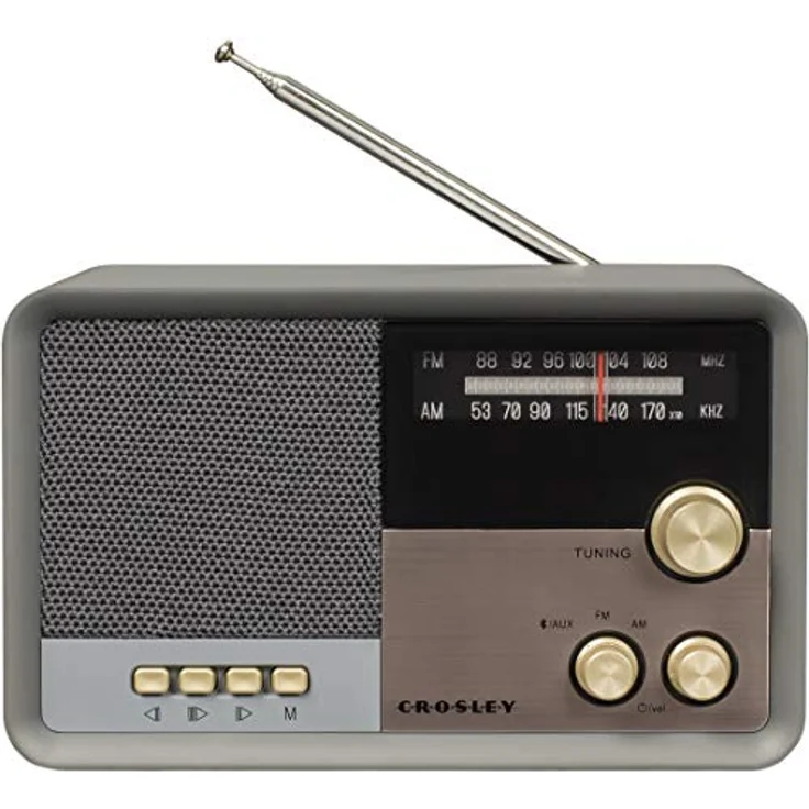 Crosley Tribute AM/FM Radio, Tragbarer Bluetooth Lautsprecher mit Kopfhöreranschluss und Micro-USB-Ladekabel, Wiederaufladbarer Party-Lautsprecher, Anthrazit – Bild 1