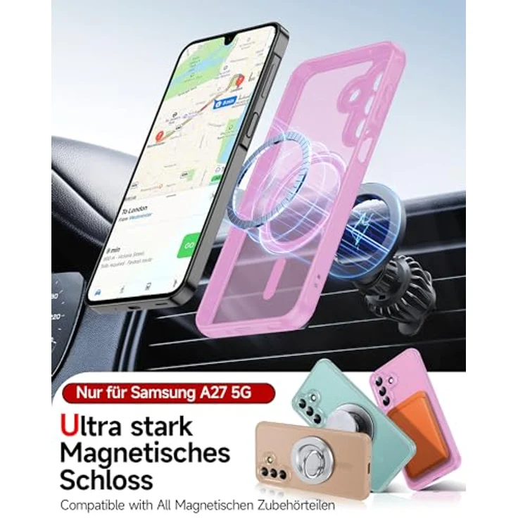 LeYi Magnetische Handyhülle für Samsung Galaxy A27 5G, Militärschutz Case mit mattem Durchscheinenden Design, Rosa, 2 Stück Schutzfolie – Bild 3