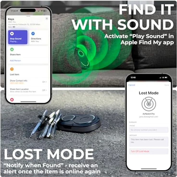 Rolling Square AirNotch Pro, Bluetooth Tracker mit Apple Find My Kompatibilität, 360° Sound, Austauschbare Batterien, Wasserdicht, Leuchtend, Schwarz – Bild 5