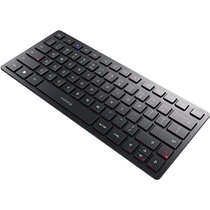 CHERRY KW 9200 Mini, kompakte Multi-Device-Tastatur für bis zu 4 Endgeräte, US-Internationales Layout (QWERTY), wahlweise Verbindung per Bluetooth®, Funk oder Kabel, wiederaufladbar, schwarz – Bild 2