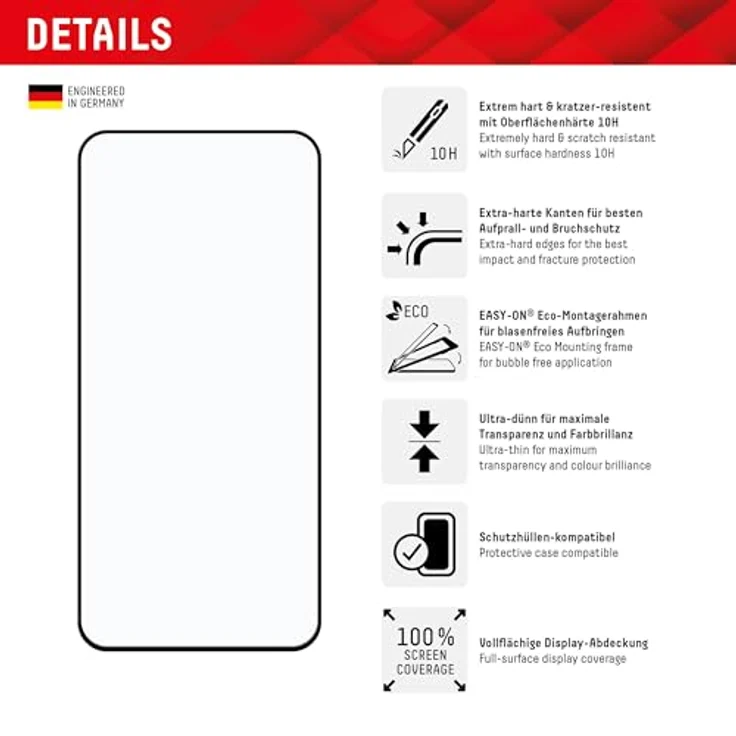 Displex Schutzglas für Samsung Galaxy A35/A55 5G, Montagerahmen, kratzer-resistente Schutzfolie, hüllenfreundlich (Real Glass Full Cover) – Bild 2