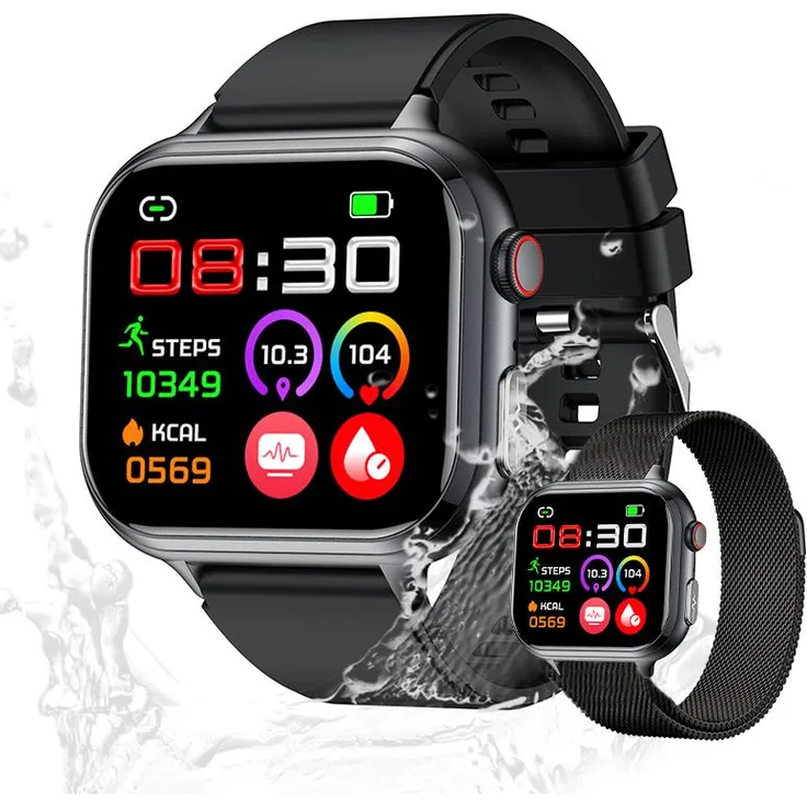 Valdus Fitness-Tracker Smartwatch für Damen & Herren, IP68 wasserdicht, Telefonfunktion, ECG, Schlafanalyse & über 20 Sportmodi – Schwarz