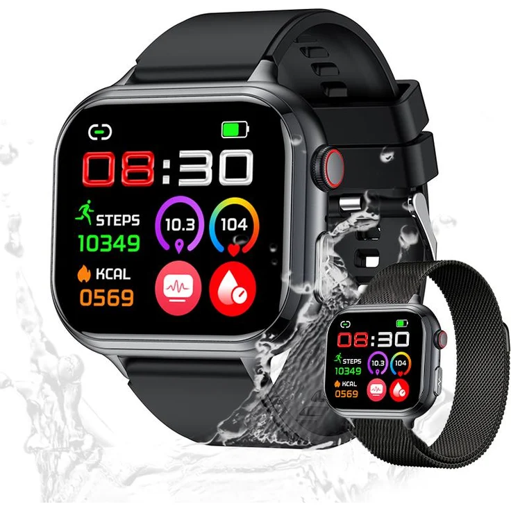 Valdus Fitness-Tracker Smartwatch für Damen & Herren, IP68 wasserdicht, Telefonfunktion, ECG, Schlafanalyse & über 20 Sportmodi – Schwarz