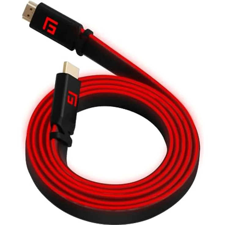 FLOATING GRIP Premium HDMI-Kabel mit LED-Licht, v2.1, High-Speed 8K @ 60Hz, Ethernet Ready (1,5 m) Rot