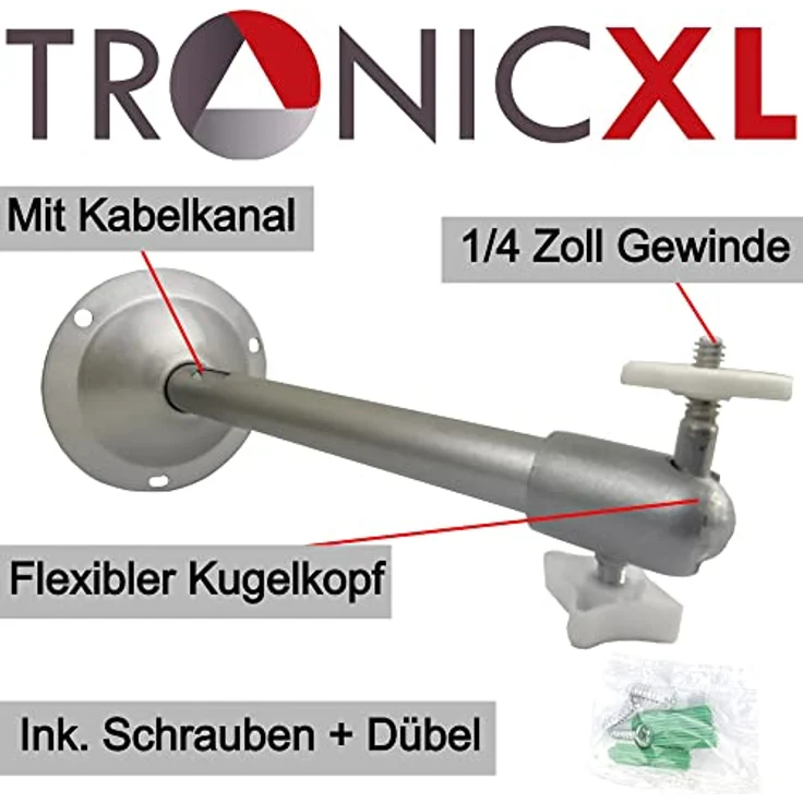 TronicXL BEAM1, Wand- und Deckenhalterung für Mini Beamer, silber, mit einstellbarem Panorama Schwenkkopf und Kabelmanagement – Bild 2