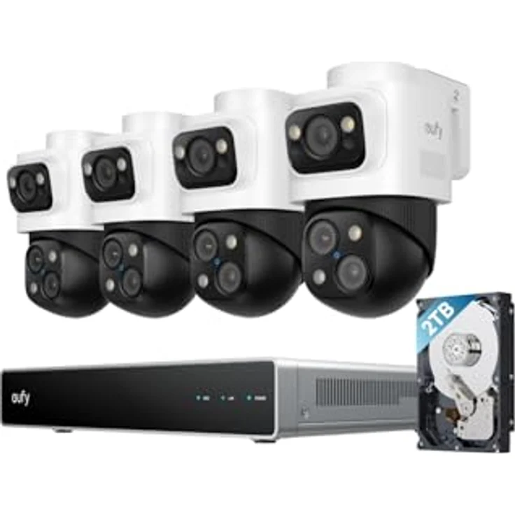 eufy PoE NVR Security System S4 Max, 4× 3-Linsen Bullet-PTZ-Kameras, 16MP, 360° PTZ, 8× Auto-Zoom, KI-Videosuche, Farbnachtsicht, 2TB HDD – Bild 1