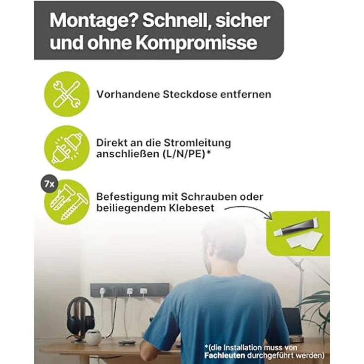 SCHWAIGER Konfigurierbare Steckdosenleiste 75 cm in Weiß, modulare Stromschiene im Alu-Design, individuell einstellbar, VDE geprüft für Küche, Büro & Werkstatt – Bild 4
