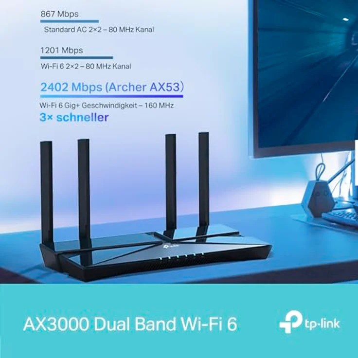 TP-Link Archer AX58 Wi-Fi 6 Router, Dualband AX3000, 5 Gigabit-Ports, WPA3, Kindersicherung, Gast-Netzwerk – Bild 3