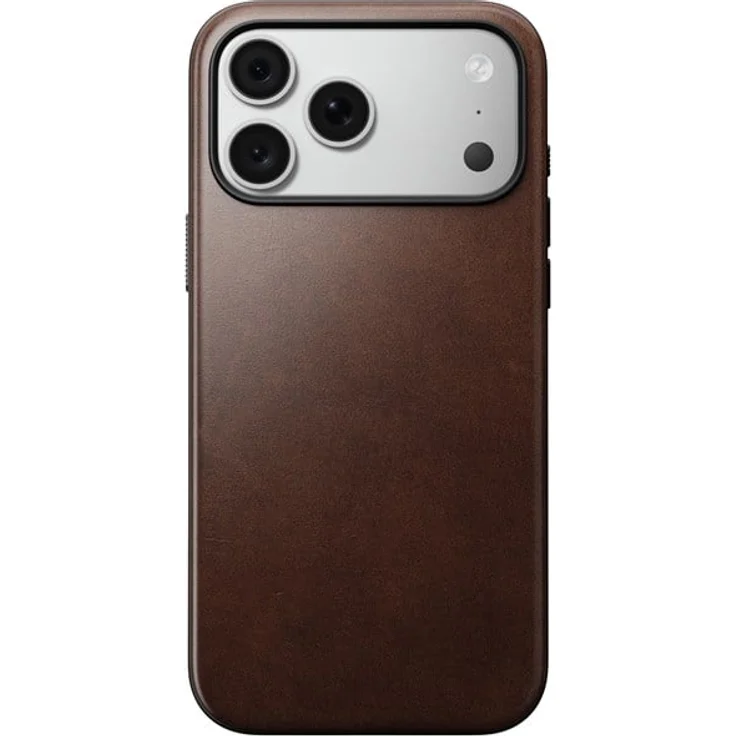 Nomad Modern Leather Case rustic brown (Horween) für iPhone 18 Pro Max/17 Pro Max, handgefertigtes Leder, MagSafe/Qi2-kompatibel, erhöhte Kanten, integrierte Kamera-Control-Taste