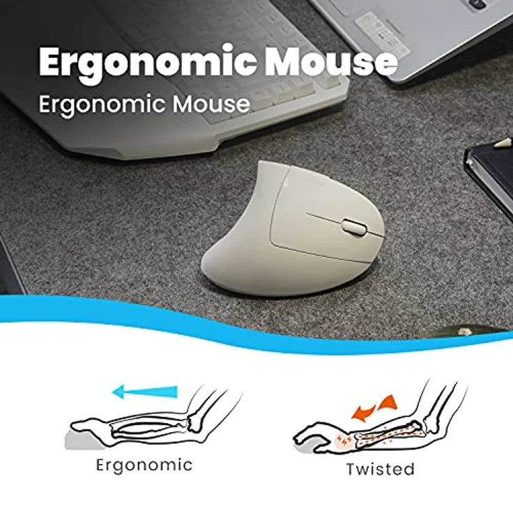 Perixx PM-713NW-11937 PERIMICE-713W Kabellose ergonomische vertikale Maus, 2,4-GHz, 3 DPI-Stufen, Rechtshänder, Weiß – Bild 2