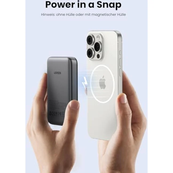 UGREEN Nexode Wireless Powerbank 10000mAh Schwarz – Magnetische Power Bank mit USB-C 20W, kabellose Externe powerbank MagSafe kompatibel mit iPhone 16 Pro Max/16 Pro/16/15 Pro Max/Pro/15/14 – Bild 3