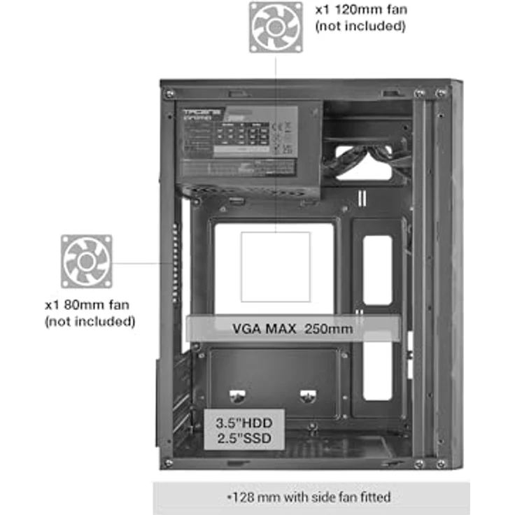 Tacens Anima AC7500, Mini Tower Gehäuse in Schwarz, micro ATX und Mini-ITX, 500 W, kompakte Abmessungen 180 mm x 350 mm – Bild 8