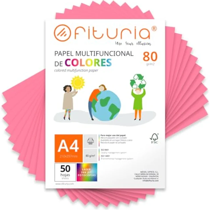 OFITURIA Buntes Papier, 50 Blatt A4 80g – Farbiges Papier für Basteln, Drucker und Scrapbooking – Rosa Farbbögen – Bild 1