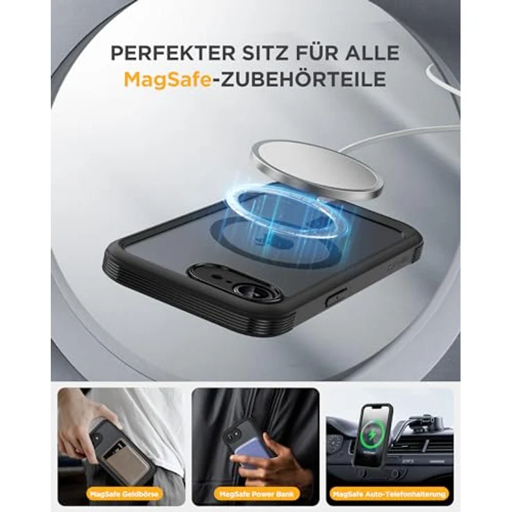 Miracase iPhone 17e & 16e Hülle für MagSafe, 360° Ganzkörper-Stoßfest mit kratzfestem Panzerglas-Schutz, Voll-Kameraschutz, langlebige Handyhülle in Schwarz – Bild 5