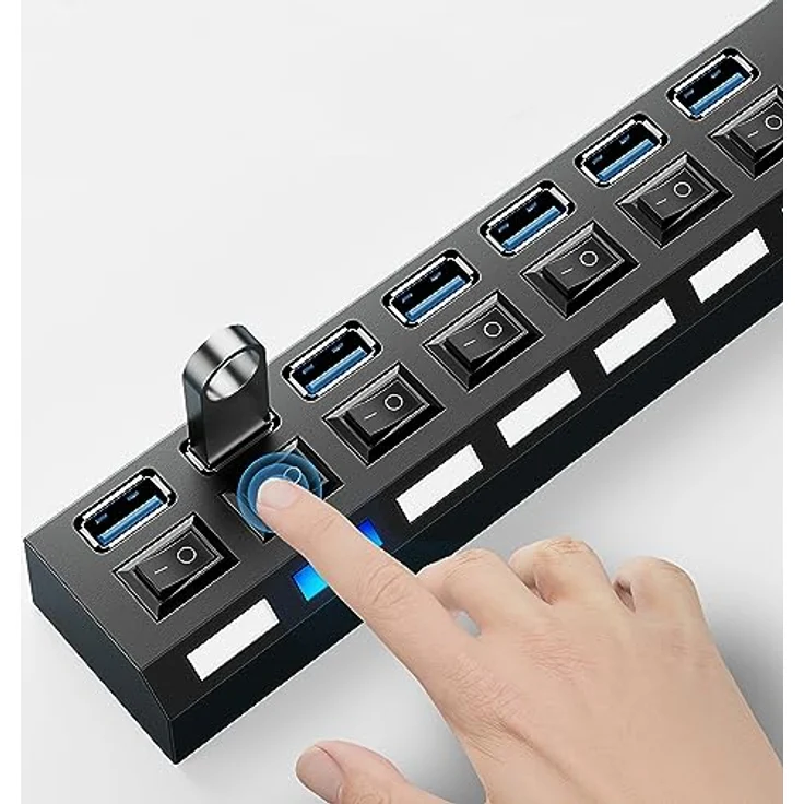 Retoo USB Hub 3.0 7 Port USB Verteiler 5gb/s, Datenhub mit Separater Schalter, Netzteil Port mit Einzelnen LED-Netzschaltern, Kompatibel für Laptop, PC und weitere USB Geräte - Preisvergleich – Bild 4