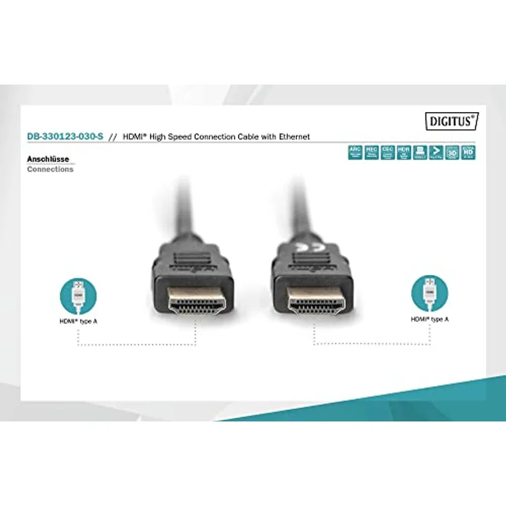 DIGITUS HDMI-Kabel 3-m - 60 Hz Ultra-HD 4K - Für Monitor-Anschluss & Fernseher DVB-T Receiver - High-Speed - Schwarz – Bild 3