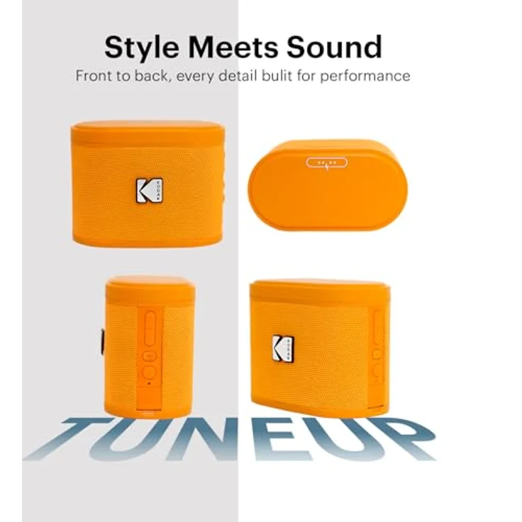 Kodak SOUNDBRIX tragbare kabellose Lautsprecher, 2er-Pack mit 5 W Sound, magnetischer Dockingstation, 3 Stunden Akkulaufzeit, orange – Bild 3