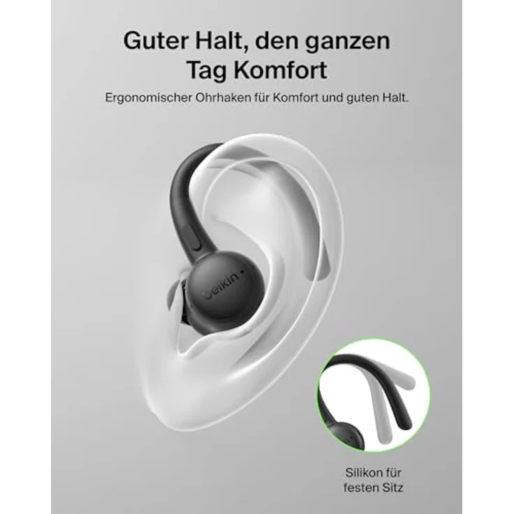 Belkin Activefit Sports In-Ear Kopfhörer AUC016hqBK, kabellos, ANC, 36 h Akkulaufzeit, ergonomisches Design, Schwarz – Bild 4