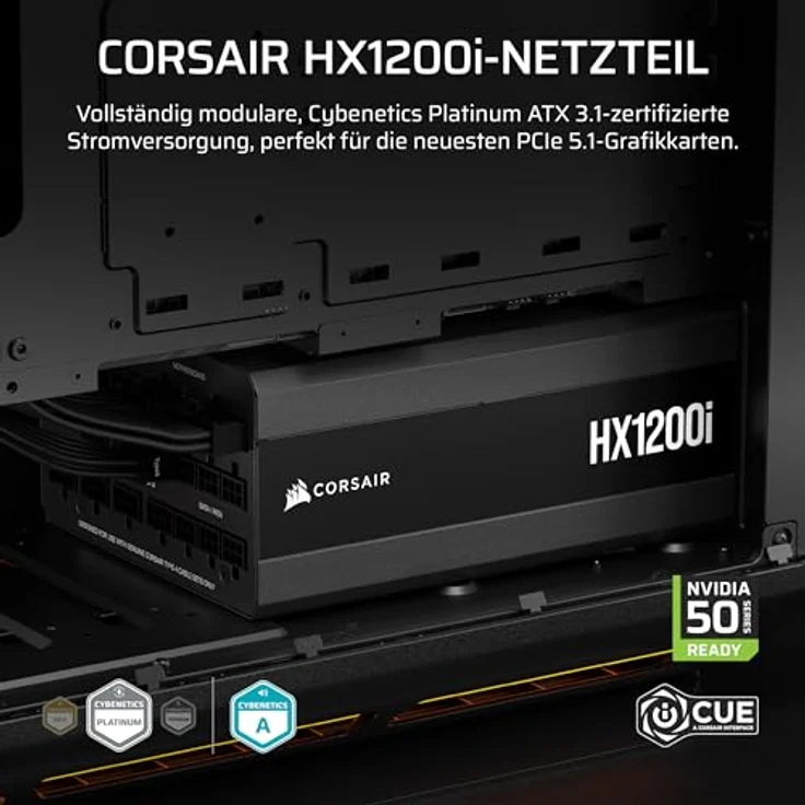 Corsair HXi Series (2025) HX1200i 80 PLUS Platinum Netzteil, 1.200 Watt, schwarz – Bild 3