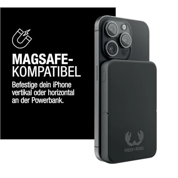 Fresh 'n Rebel Wireless Magnetic Powerbank 5000mAh, MagSafe-kompatibel, PD 20W Schnellladung, USB-C Port, tragbar, mit Ständer (Storm Grey) – Bild 2