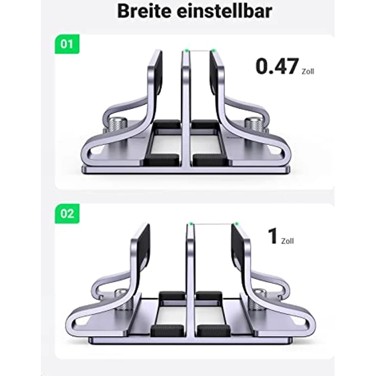UGREEN Vertikaler Laptop Ständer Aluminium 2 Slot Vertikal Stand - Platzsparende Halterung für MacBook Pro/Air, iPad, Huawei, Surface, Dell, HP, Lenovo - Robust & Standsicher - Grau – Bild 3