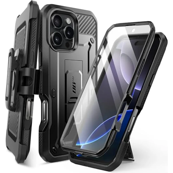 SupCase iPhone 16 Pro Max Hülle [Unicorn Beetle Pro] 6.9 Zoll Schwarz - Outdoor Handyhülle mit 360 Grad Schutz, Displayschutz, Ständer und Gürtelclip – Bild 1