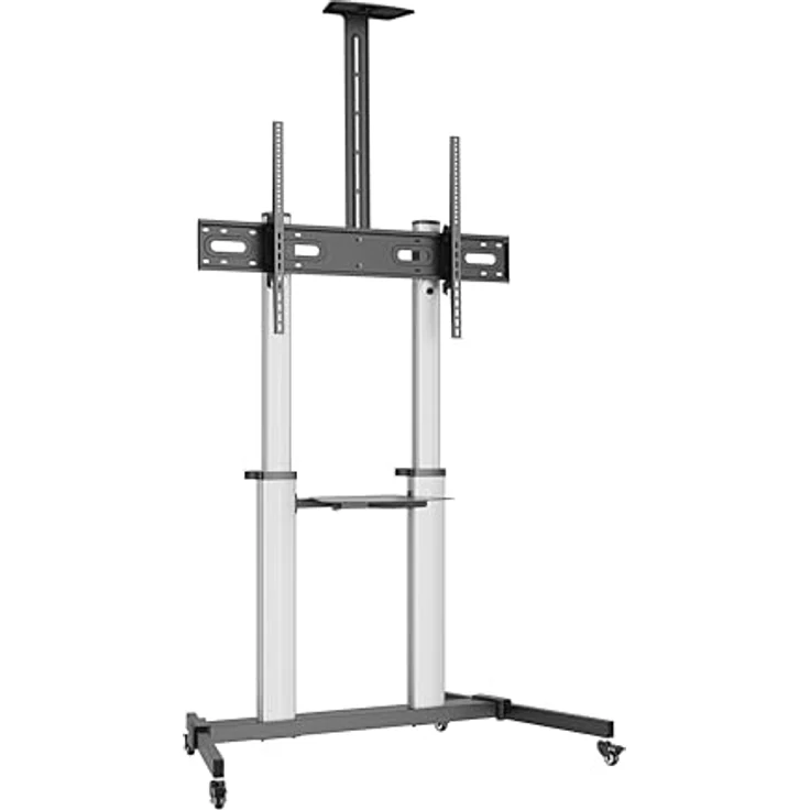 conecto TV Ständer Standfuß rollbar 60-100 Zoll für viele Fernseher/Monitore I Mit Rollen höhenverstellbar/schwenkbar/drehbar I Modell LM-FS03E - Silber/Schwarz – Bild 1