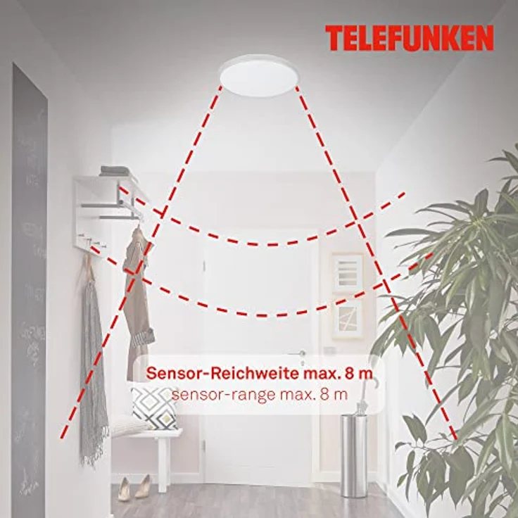 TELEFUNKEN - Led Deckenlampe Mit Bewegungsmelder Innen, 8M Reichweite, Neutralweiß, Timer, 29 Cm, 12 W, 1200 Lm, Silberfarbig – Bild 4