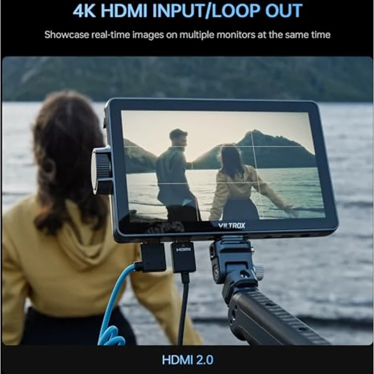 VILTROX DC-A1, 7" Full HD Touchscreen Kamera Field Monitor mit 2800 Nits, 4K HDMI Loop In/Out, 3D LUTs, Waveform, Focus Assist und Akku – Bild 4