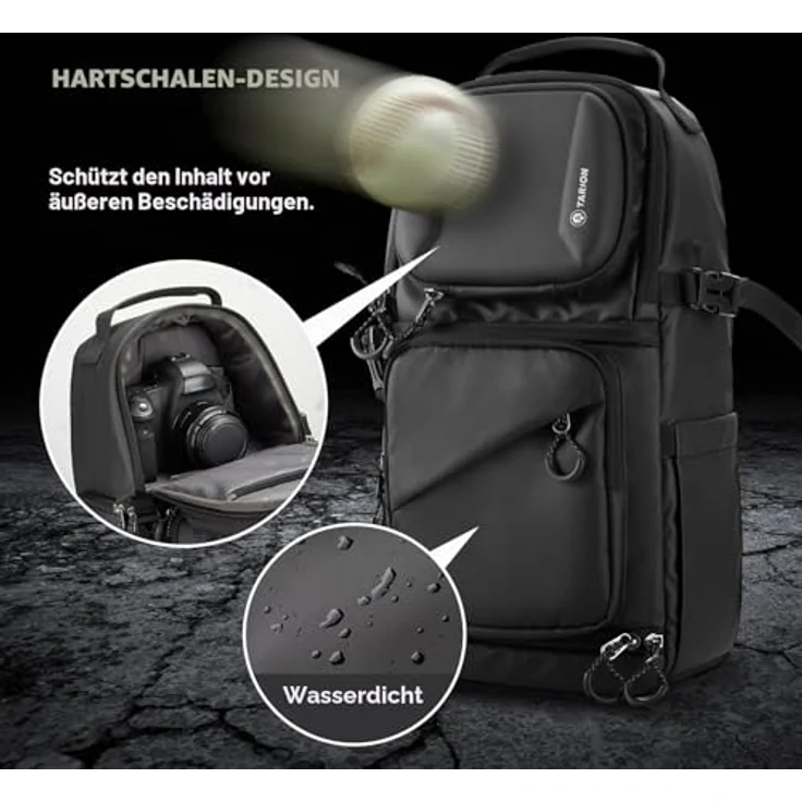 TARION TR-S Kameratasche Sling, wasserabweisende Schultertasche für DSLR/SLR mit Regenschutz, 9L Volumen, Schwarz – Bild 3