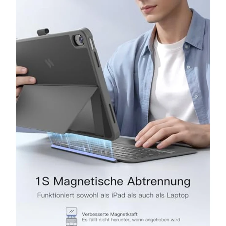 Inateck Tastatur für iPad 11 A16 (2025) & iPad 10. Gen (2022), 5,1" Vollflächen-Touchpad, Vertikaler/Horizontaler Ständer, dünn und leicht – Bild 8