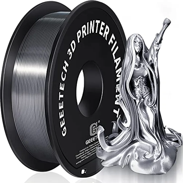 GEEETECH PLA Filament 1,75mm Silk Silber, 3D Drucker Filament, 1KG Spule