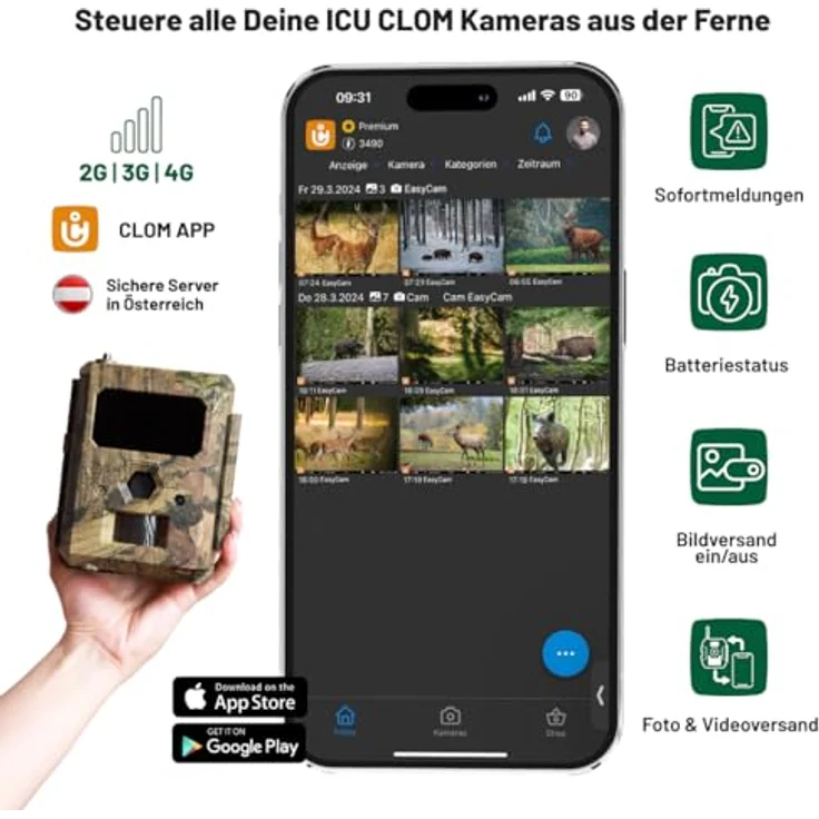 ICUserver ICU CLOM EasyCam, Wildkamera mit 4G/LTE, 50° Linse, 0,3s Auslösezeit, wetterfest, inkl. 500 Coins und 16 GB SD-Karte – Bild 3