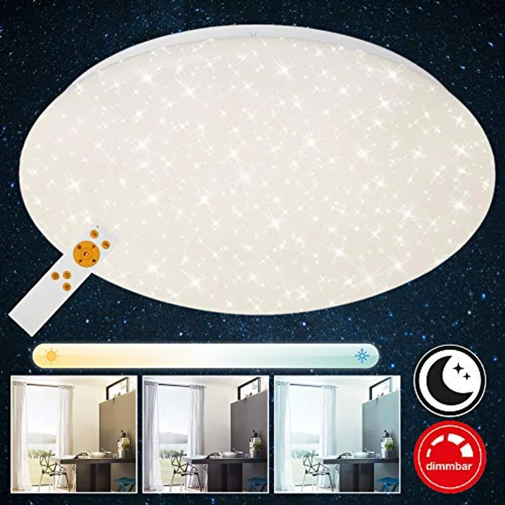 BRILONER LED Deckenlampe mit Sternenhimmel, mit Fernbedienung, einstellbar von warmweiß bis kaltweiß, 38x6,5 cm, Weiß – Bild 2