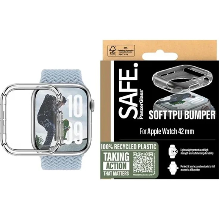 SAFE by PanzerGlass TPU Bumper Transparent für Apple Watch Series 10 | 42mm, stoß- und kratzfest, einfache Installation, FSC™-zertifizierte Verpackung