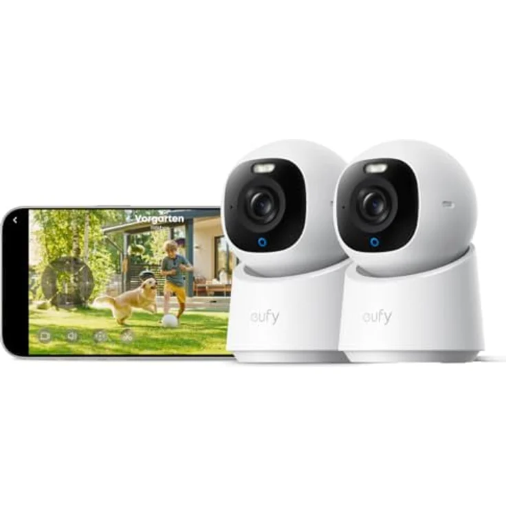 eufy Innenkamera E30 (2er Pack), 4K 8MP UHD Sicherheitskamera mit Farbnachtsicht, Auto-Tracking, 360° Abdeckung, 6× optischer Zoom, HomeKit, Weiß – Bild 1