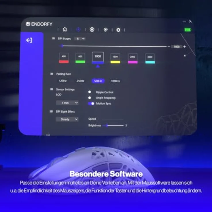 ENDORFY LIV Wireless Onyx White Gaming Maus, kabellos, Ultraleicht (69 g), 12.000 DPI, PixArt PAW3311, Kailh GM 4.0, 2.4GHz, BT, USB-A, ARGB-Hintergrundbeleuchtung – Bild 5