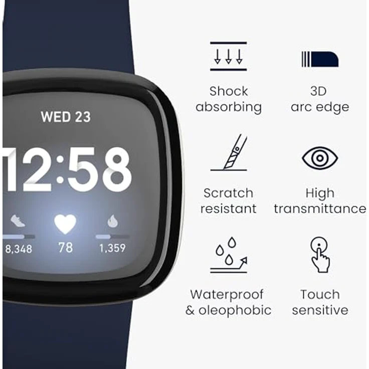kwmobile 2X Transparente Displayschutzfolie für Fitbit Versa 3 - Stoßfest, Anti-Fingerabdruck, einfach zu installieren – Bild 3