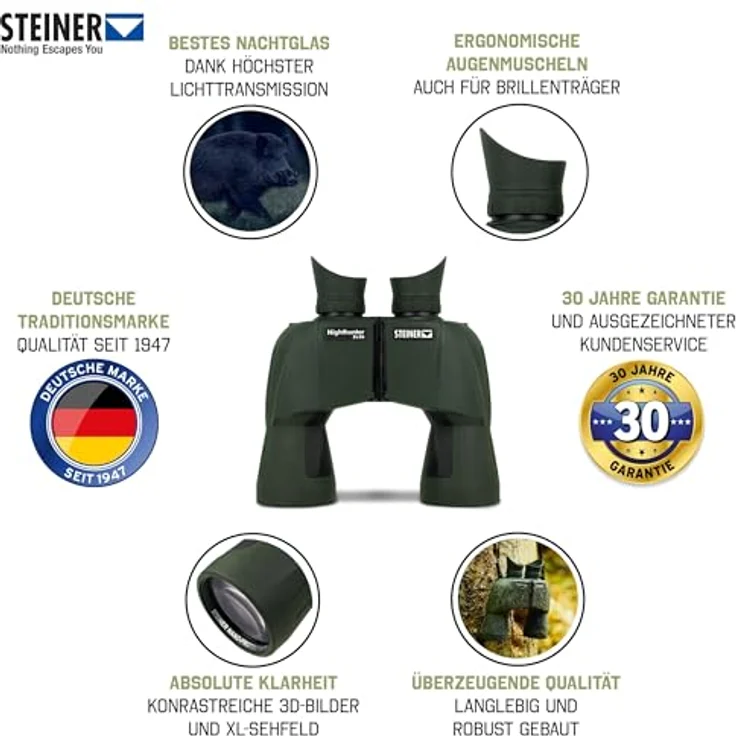 Steiner Jagd-Fernglas Nighthunter 8x56 - Professionelles Nachtfernglas mit höchster Lichttransmission (96%+), XL-Sehfeld, Testsieger – Bild 2